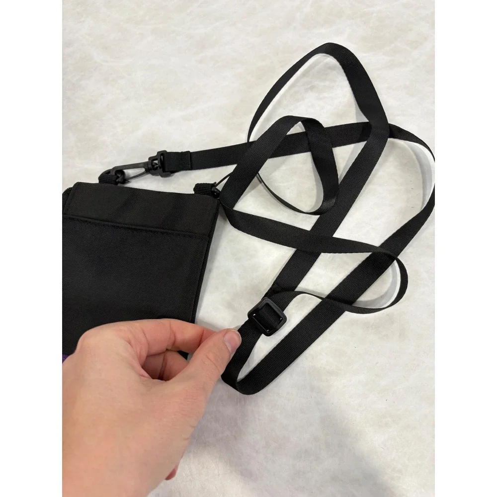 Uncommon Being Black Nylon Crossbody Neck Pouch‎ Utility Bag Purple Logo Patch